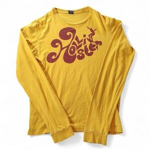 VTG Y2K Hollister Shirt Yellow Surfer Long Sleeve Cali Logo Graphic Tee Mens S